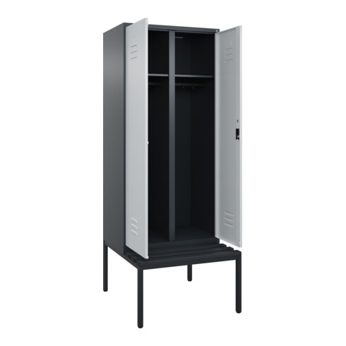 C+P Schwarz-Weiß-Spind Classic PLUS, Bank, 2 Abteile, 2120x800x815mm, 7016/7035, Verschluss Zylinderschloss, Sitzbanktyp untergebaut, Material Sitzfläche Kunststoff