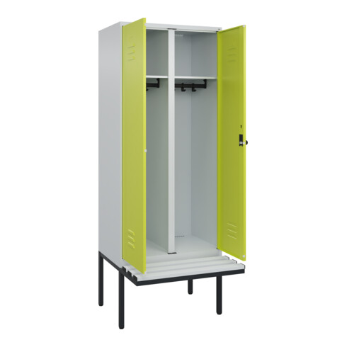 C+P Schwarz-Weiß-Spind Classic PLUS, Bank, 2 Abteile, 2120x800x815mm, 7035/0024, Verschluss Sicherheits-Drehriegel, Sitzbanktyp auskragend, Material Sitzfläche Kunststoff
