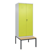 C+P Schwarz-Weiß-Spind Classic PLUS, Bank, 2 Abteile, 2120x800x815mm, 7035/0024, Verschluss Sicherheits-Drehriegel, Sitzbanktyp untergebaut, Material Sitzfläche Buche-Hartholz