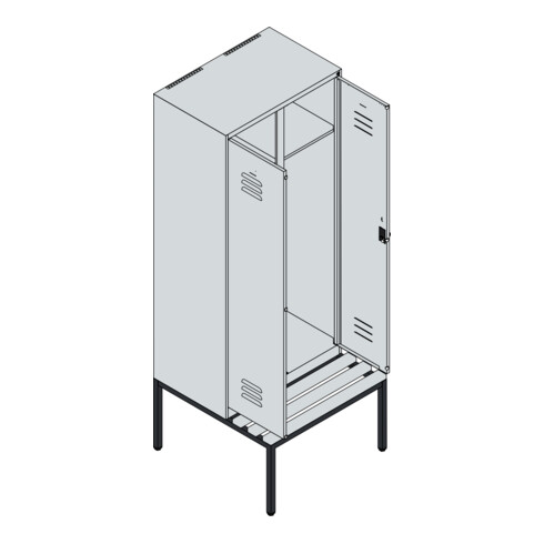 C+P Schwarz-Weiß-Spind Classic PLUS, Bank, 2 Abteile, 2120x800x815mm, 7035/2004, Verschluss Zylinderschloss, Sitzbanktyp untergebaut, Material Sitzfläche Buche-Hartholz