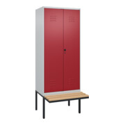 C+P Schwarz-Weiß-Spind Classic PLUS, Bank, 2 Abteile, 2120x800x815mm, 7035/3003, Verschluss Sicherheits-Drehriegel, Sitzbanktyp auskragend, Material Sitzfläche Buche-Hartholz