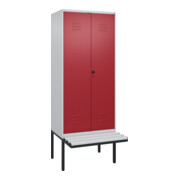 C+P Schwarz-Weiß-Spind Classic PLUS, Bank, 2 Abteile, 2120x800x815mm, 7035/3003, Verschluss Sicherheits-Drehriegel, Sitzbanktyp auskragend, Material Sitzfläche Kunststoff