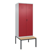 C+P Schwarz-Weiß-Spind Classic PLUS, Bank, 2 Abteile, 2120x800x815mm, 7035/3003, Verschluss Sicherheits-Drehriegel, Sitzbanktyp untergebaut, Material Sitzfläche Buche-Hartholz