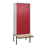 C+P Schwarz-Weiß-Spind Classic PLUS, Bank, 2 Abteile, 2120x800x815mm, 7035/3003, Verschluss Zylinderschloss, Sitzbanktyp auskragend, Material Sitzfläche Buche-Hartholz