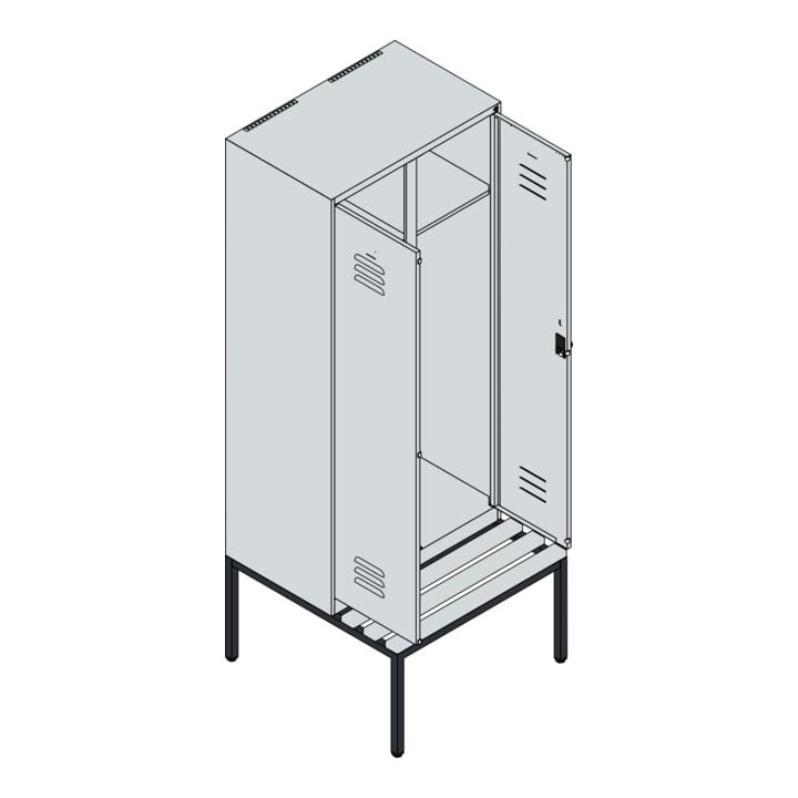 C+P Schwarz-Weiß-Spind Classic PLUS, Bank, 2 Abteile, 2120x800x815mm, 7035/3003, Verschluss Zylinderschloss, Sitzbanktyp untergebaut, Material Sitzfläche Buche-Hartholz