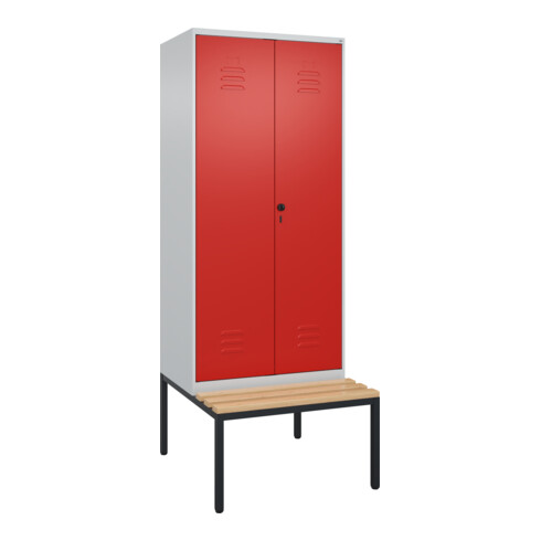 C+P Schwarz-Weiß-Spind Classic PLUS, Bank, 2 Abteile, 2120x800x815mm, 7035/3020, Verschluss Sicherheits-Drehriegel, Sitzbanktyp untergebaut, Material Sitzfläche Buche-Hartholz