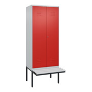 C+P Schwarz-Weiß-Spind Classic PLUS, Bank, 2 Abteile, 2120x800x815mm, 7035/3020, Verschluss Zylinderschloss, Sitzbanktyp auskragend, Material Sitzfläche Kunststoff