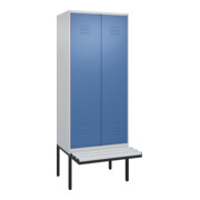 C+P Schwarz-Weiß-Spind Classic PLUS, Bank, 2 Abteile, 2120x800x815mm, 7035/5023, Verschluss Zylinderschloss, Sitzbanktyp auskragend, Material Sitzfläche Kunststoff