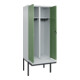 C+P Schwarz-Weiß-Spind Classic PLUS, Bank, 2 Abteile, 2120x800x815mm, 7035/6011, Verschluss Sicherheits-Drehriegel, Sitzbanktyp auskragend, Material Sitzfläche Kunststoff-2