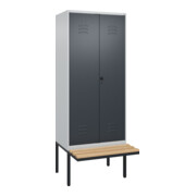 C+P Schwarz-Weiß-Spind Classic PLUS, Bank, 2 Abteile, 2120x800x815mm, 7035/7016, Verschluss Sicherheits-Drehriegel, Sitzbanktyp auskragend, Material Sitzfläche Buche-Hartholz