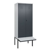 C+P Schwarz-Weiß-Spind Classic PLUS, Bank, 2 Abteile, 2120x800x815mm, 7035/7016, Verschluss Sicherheits-Drehriegel, Sitzbanktyp auskragend, Material Sitzfläche Kunststoff