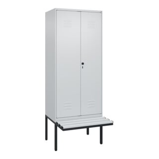C+P Schwarz-Weiß-Spind Classic PLUS, Bank, 2 Abteile, 2120x800x815mm, 7035/7035, Verschluss Sicherheits-Drehriegel, Sitzbanktyp auskragend, Material Sitzfläche Kunststoff