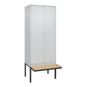 C+P Schwarz-Weiß-Spind Classic PLUS, Bank, 2 Abteile, 2120x800x815mm, 7035/7035, Verschluss Zylinderschloss, Sitzbanktyp auskragend, Material Sitzfläche Buche-Hartholz