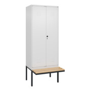 C+P Schwarz-Weiß-Spind Classic PLUS, Bank, 2 Abteile, 2120x800x815mm, 9016/9016, Verschluss Sicherheits-Drehriegel, Sitzbanktyp auskragend, Material Sitzfläche Buche-Hartholz