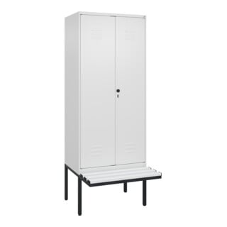 C+P Schwarz-Weiß-Spind Classic PLUS, Bank, 2 Abteile, 2120x800x815mm, 9016/9016, Verschluss Sicherheits-Drehriegel, Sitzbanktyp auskragend, Material Sitzfläche Kunststoff