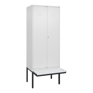 C+P Schwarz-Weiß-Spind Classic PLUS, Bank, 2 Abteile, 2120x800x815mm, 9016/9016, Verschluss Zylinderschloss, Sitzbanktyp auskragend, Material Sitzfläche Kunststoff