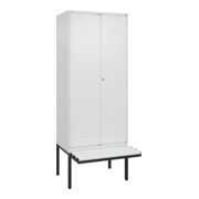 C+P Schwarz-Weiß-Spind Classic PLUS, Bank, 2 Abteile, 2120x800x815mm, 9016/9016, Verschluss Zylinderschloss, Sitzbanktyp auskragend, Material Sitzfläche Kunststoff