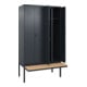 C+P Schwarz-Weiß-Spind Classic PLUS, Bank, 4 Abteile, 2120x1200x815mm, 7016/7016, Verschluss Sicherheits-Drehriegel, Sitzbanktyp auskragend, Material Sitzfläche Buche-Hartholz