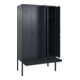 C+P Schwarz-Weiß-Spind Classic PLUS, Bank, 4 Abteile, 2120x1200x815mm, 7016/7016, Verschluss Sicherheits-Drehriegel, Sitzbanktyp auskragend, Material Sitzfläche Kunststoff