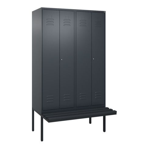 C+P Schwarz-Weiß-Spind Classic PLUS, Bank, 4 Abteile, 2120x1200x815mm, 7016/7016, Verschluss Zylinderschloss, Sitzbanktyp auskragend, Material Sitzfläche Kunststoff