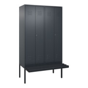 C+P Schwarz-Weiß-Spind Classic PLUS, Bank, 4 Abteile, 2120x1200x815mm, 7016/7016, Verschluss Zylinderschloss, Sitzbanktyp auskragend, Material Sitzfläche Kunststoff