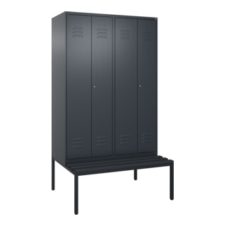 C+P Schwarz-Weiß-Spind Classic PLUS, Bank, 4 Abteile, 2120x1200x815mm, 7016/7016, Verschluss Zylinderschloss, Sitzbanktyp untergebaut, Material Sitzfläche Kunststoff
