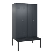 C+P Schwarz-Weiß-Spind Classic PLUS, Bank, 4 Abteile, 2120x1200x815mm, 7016/7016, Verschluss Zylinderschloss, Sitzbanktyp untergebaut, Material Sitzfläche Kunststoff