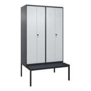 C+P Schwarz-Weiß-Spind Classic PLUS, Bank, 4 Abteile, 2120x1200x815mm, 7016/7035, Verschluss Sicherheits-Drehriegel, Sitzbanktyp untergebaut, Material Sitzfläche Kunststoff