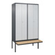 C+P Schwarz-Weiß-Spind Classic PLUS, Bank, 4 Abteile, 2120x1200x815mm, 7016/7035, Verschluss Zylinderschloss, Sitzbanktyp auskragend, Material Sitzfläche Buche-Hartholz-1