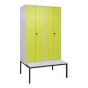 C+P Schwarz-Weiß-Spind Classic PLUS, Bank, 4 Abteile, 2120x1200x815mm, 7035/0024, Verschluss Sicherheits-Drehriegel, Sitzbanktyp untergebaut, Material Sitzfläche Kunststoff