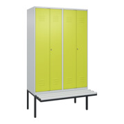 C+P Schwarz-Weiß-Spind Classic PLUS, Bank, 4 Abteile, 2120x1200x815mm, 7035/0024, Verschluss Zylinderschloss, Sitzbanktyp auskragend, Material Sitzfläche Kunststoff