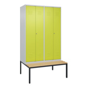 C+P Schwarz-Weiß-Spind Classic PLUS, Bank, 4 Abteile, 2120x1200x815mm, 7035/0024, Verschluss Zylinderschloss, Sitzbanktyp untergebaut, Material Sitzfläche Buche-Hartholz