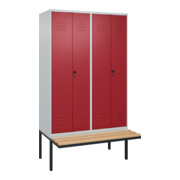 C+P Schwarz-Weiß-Spind Classic PLUS, Bank, 4 Abteile, 2120x1200x815mm, 7035/3003, Verschluss Sicherheits-Drehriegel, Sitzbanktyp auskragend, Material Sitzfläche Buche-Hartholz