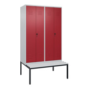 C+P Schwarz-Weiß-Spind Classic PLUS, Bank, 4 Abteile, 2120x1200x815mm, 7035/3003, Verschluss Sicherheits-Drehriegel, Sitzbanktyp untergebaut, Material Sitzfläche Kunststoff
