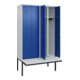 C+P Schwarz-Weiß-Spind Classic PLUS, Bank, 4 Abteile, 2120x1200x815mm, 7035/5010, Verschluss Zylinderschloss, Sitzbanktyp auskragend, Material Sitzfläche Kunststoff-2
