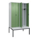 C+P Schwarz-Weiß-Spind Classic PLUS, Bank, 4 Abteile, 2120x1200x815mm, 7035/6011, Verschluss Sicherheits-Drehriegel, Sitzbanktyp untergebaut, Material Sitzfläche Kunststoff-2