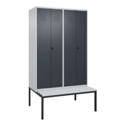 C+P Schwarz-Weiß-Spind Classic PLUS, Bank, 4 Abteile, 2120x1200x815mm, 7035/7016, Verschluss Sicherheits-Drehriegel, Sitzbanktyp untergebaut, Material Sitzfläche Kunststoff