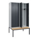 C+P Schwarz-Weiß-Spind Classic PLUS, Bank, 4 Abteile, 2120x1200x815mm, 7035/7016, Verschluss Zylinderschloss, Sitzbanktyp untergebaut, Material Sitzfläche Buche-Hartholz-2