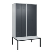 C+P Schwarz-Weiß-Spind Classic PLUS, Bank, 4 Abteile, 2120x1200x815mm, 7035/7016, Verschluss Zylinderschloss, Sitzbanktyp untergebaut, Material Sitzfläche Kunststoff