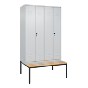 C+P Schwarz-Weiß-Spind Classic PLUS, Bank, 4 Abteile, 2120x1200x815mm, 7035/7035, Verschluss Sicherheits-Drehriegel, Sitzbanktyp untergebaut, Material Sitzfläche Buche-Hartholz