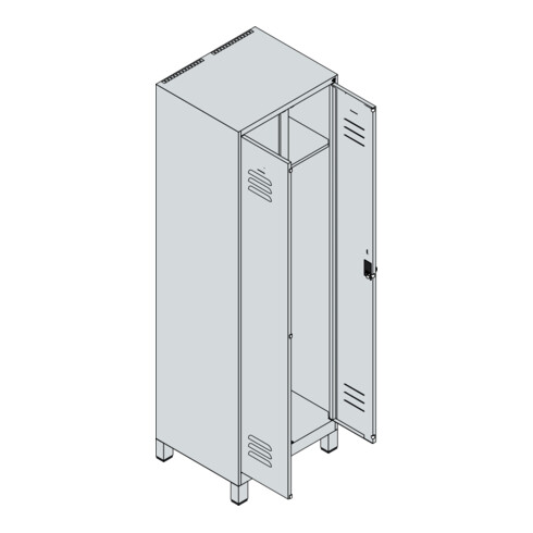 C+P Schwarz-Weiß-Spind Classic PLUS, Füße, 2 Abteile, 1950x600x500mm, 7035/0024 Verschluss Zylinderschloss
