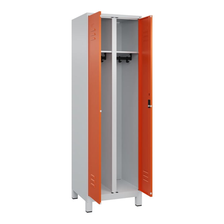 C+P Schwarz-Weiß-Spind Classic PLUS, Füße, 2 Abteile, 1950x600x500mm, 7035/2004 Verschluss Zylinderschloss