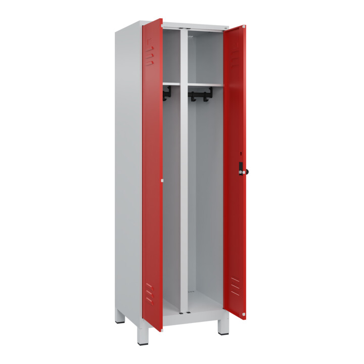 C+P Schwarz-Weiß-Spind Classic PLUS, Füße, 2 Abteile, 1950x600x500mm, 7035/3020 Verschluss Sicherheits-Drehriegel