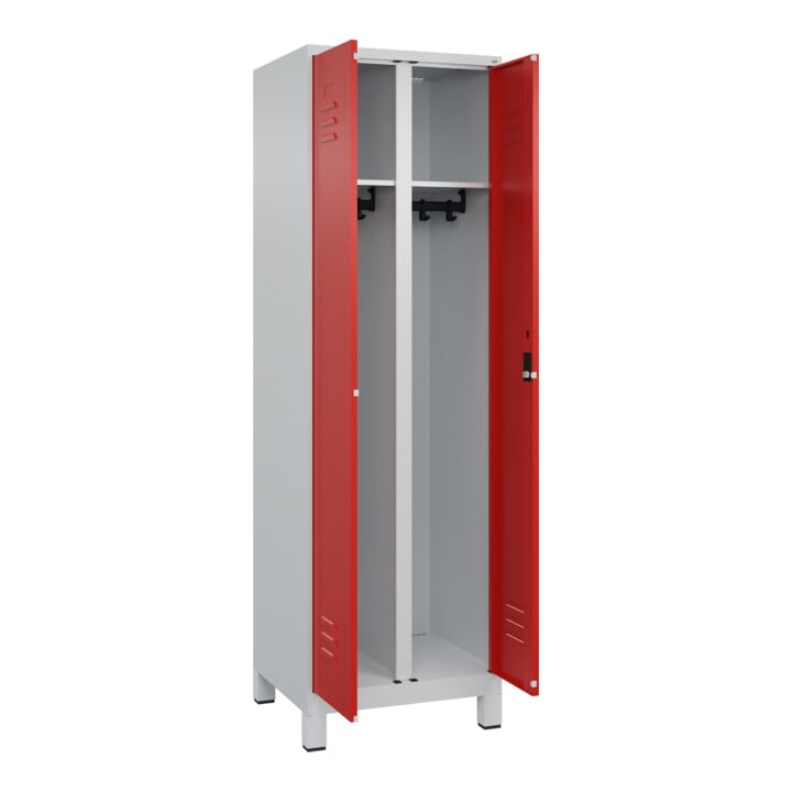 C+P Schwarz-Weiß-Spind Classic PLUS, Füße, 2 Abteile, 1950x600x500mm, 7035/3020 Verschluss Zylinderschloss