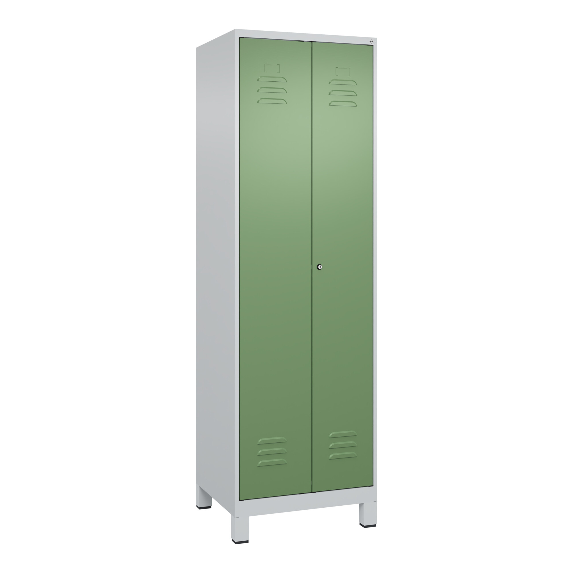 C+P Schwarz-Weiß-Spind Classic PLUS, Füße, 2 Abteile, 1950x600x500mm, 7035/6011 Verschluss Zylinderschloss ; C + P Möbelsysteme