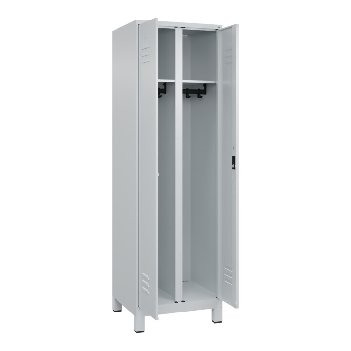 C+P Schwarz-Weiß-Spind Classic PLUS, Füße, 2 Abteile, 1950x600x500mm, 7035/7035 Verschluss Zylinderschloss