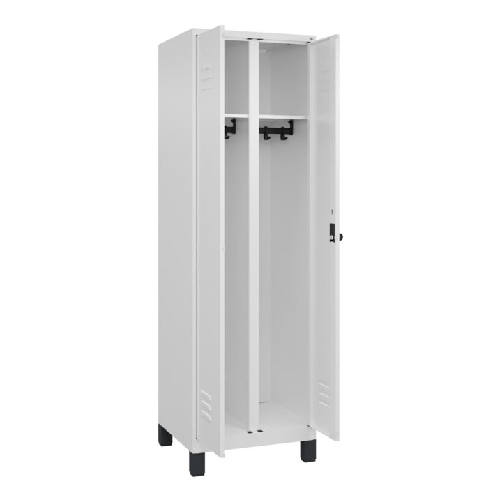 C+P Schwarz-Weiß-Spind Classic PLUS, Füße, 2 Abteile, 1950x600x500mm, 9016/9016 Verschluss Sicherheits-Drehriegel