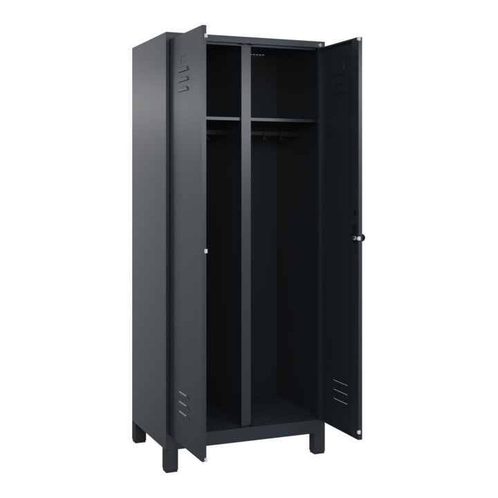 C+P Schwarz-Weiß-Spind Classic PLUS, Füße, 2 Abteile, 1950x800x500mm, 7016/7016 Verschluss Sicherheits-Drehriegel