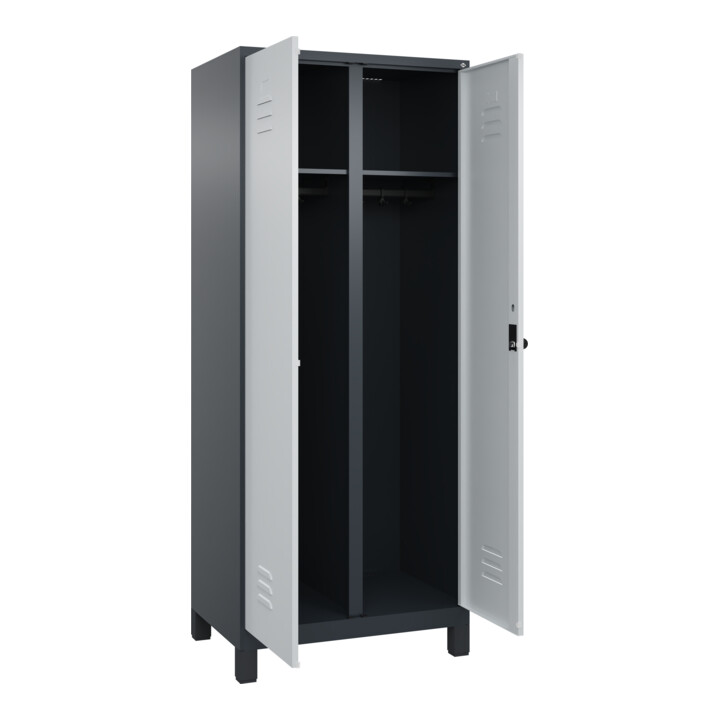 C+P Schwarz-Weiß-Spind Classic PLUS, Füße, 2 Abteile, 1950x800x500mm, 7016/7035 Verschluss Sicherheits-Drehriegel