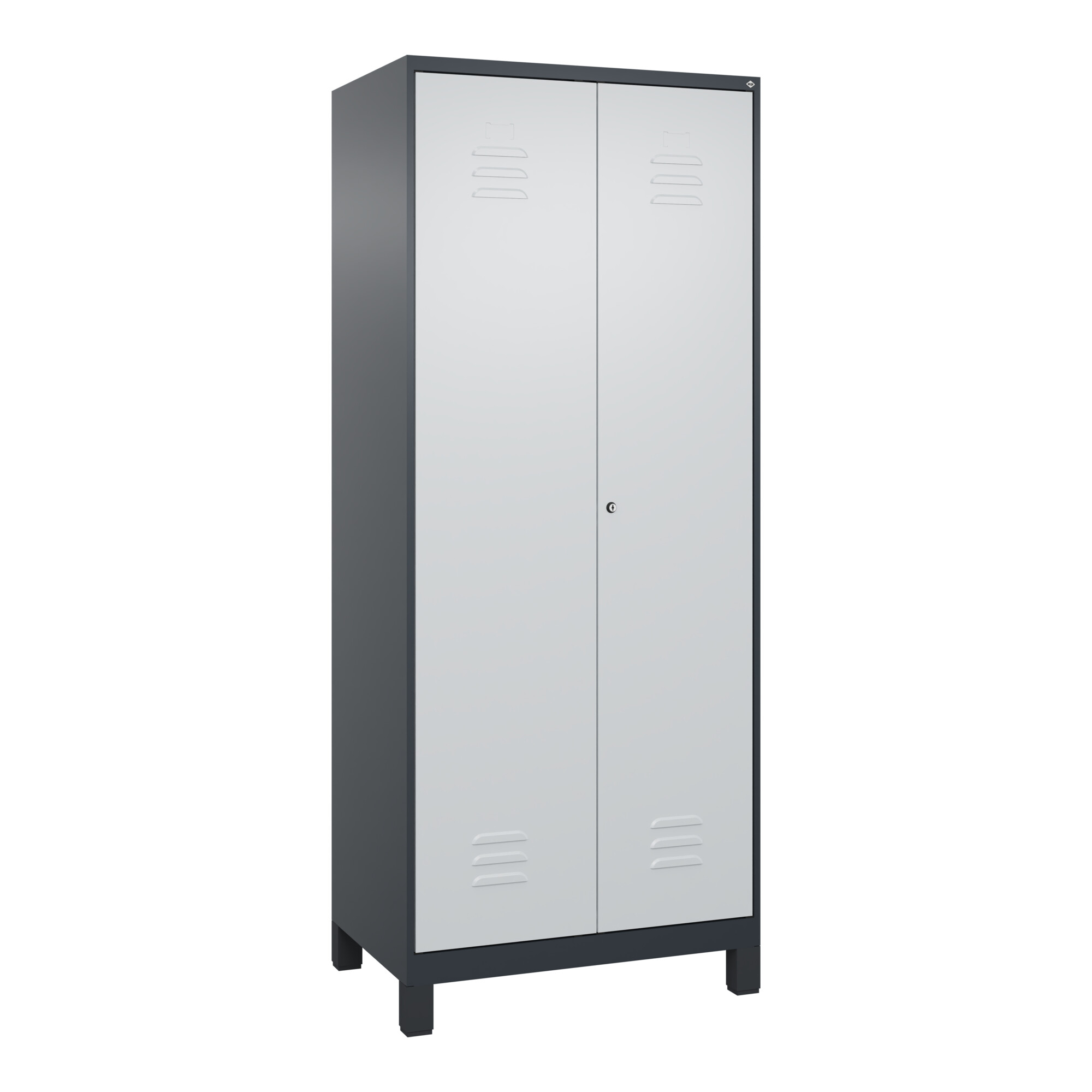 C+P Schwarz-Weiß-Spind Classic PLUS, Füße, 2 Abteile, 1950x800x500mm, 7016/7035 Verschluss Zylinderschloss ; C + P Möbelsysteme